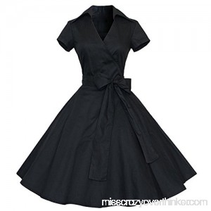 50S 60S Vintage Dresses Sleeveless for Women Solid Prom Swing Dresses with Sashes for Summer Black B07GWXCP81